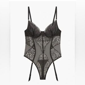 Savage X Fenty Black Sheer Lace Teddy